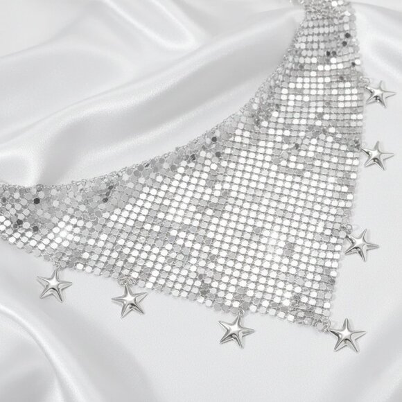Y2K Neckerchief Star Bandana Sparkle Bling Scarf Statement Choker Necklace NWOT - Picture 3 of 9